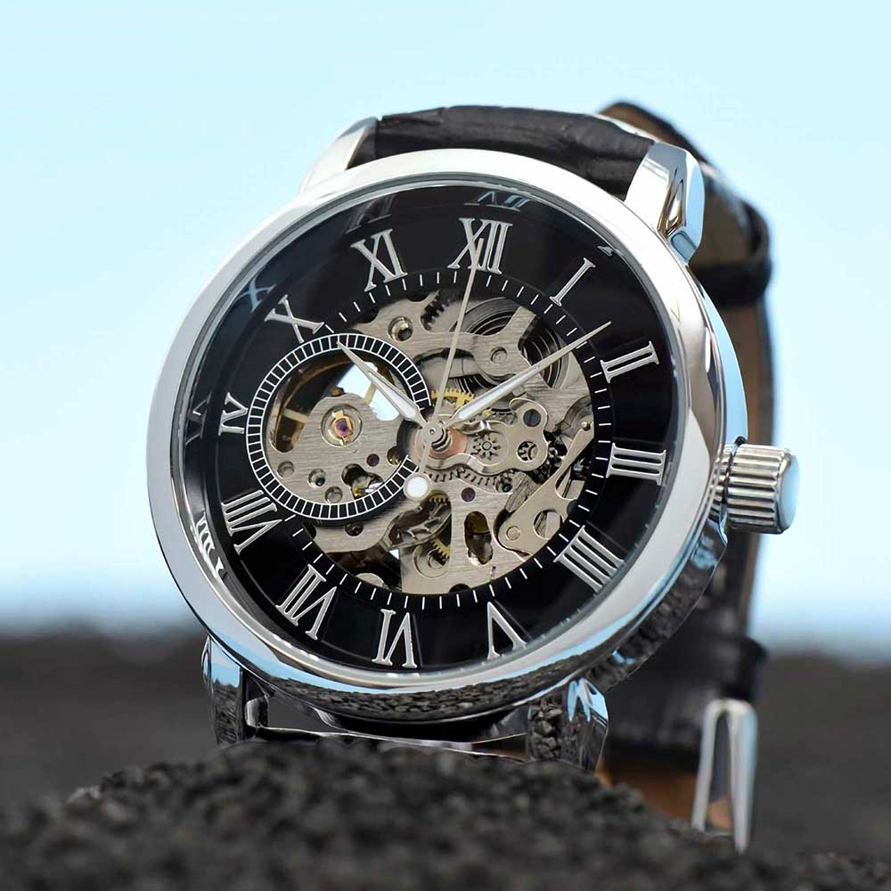 Dad Gift with Funny Message Card, Skeleton Mechanical Watch