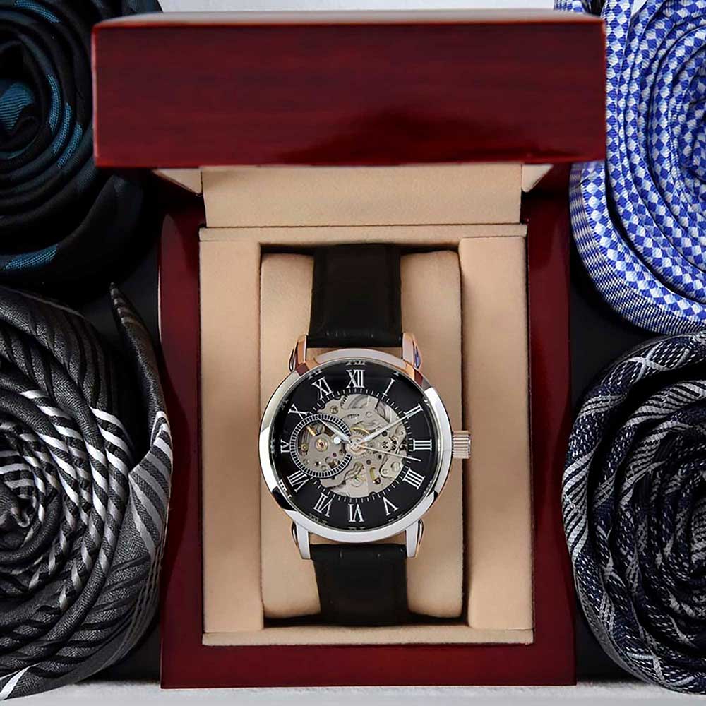 Dad Gift with Funny Message Card, Skeleton Mechanical Watch