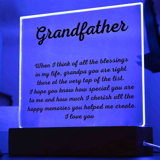 Grandfather Gift with thoughtful message, Acrylic Plaque with LED