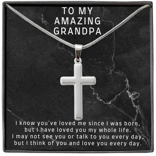 Personalized Stainless Steel Cross Gift for Grandpa, Add Name & Closing