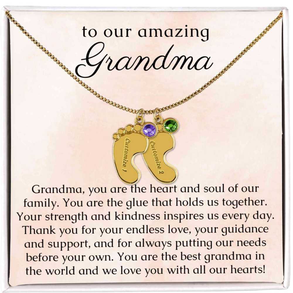 Grandma Necklace Gift, Birthstone Necklace with Name Engraving