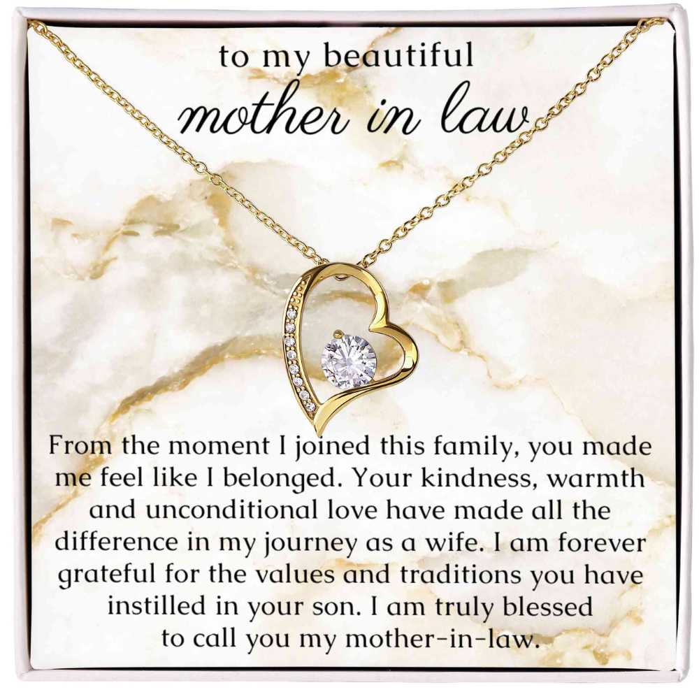 Mom In Law Gift from Bride, Heart Necklace with thoughtful Message