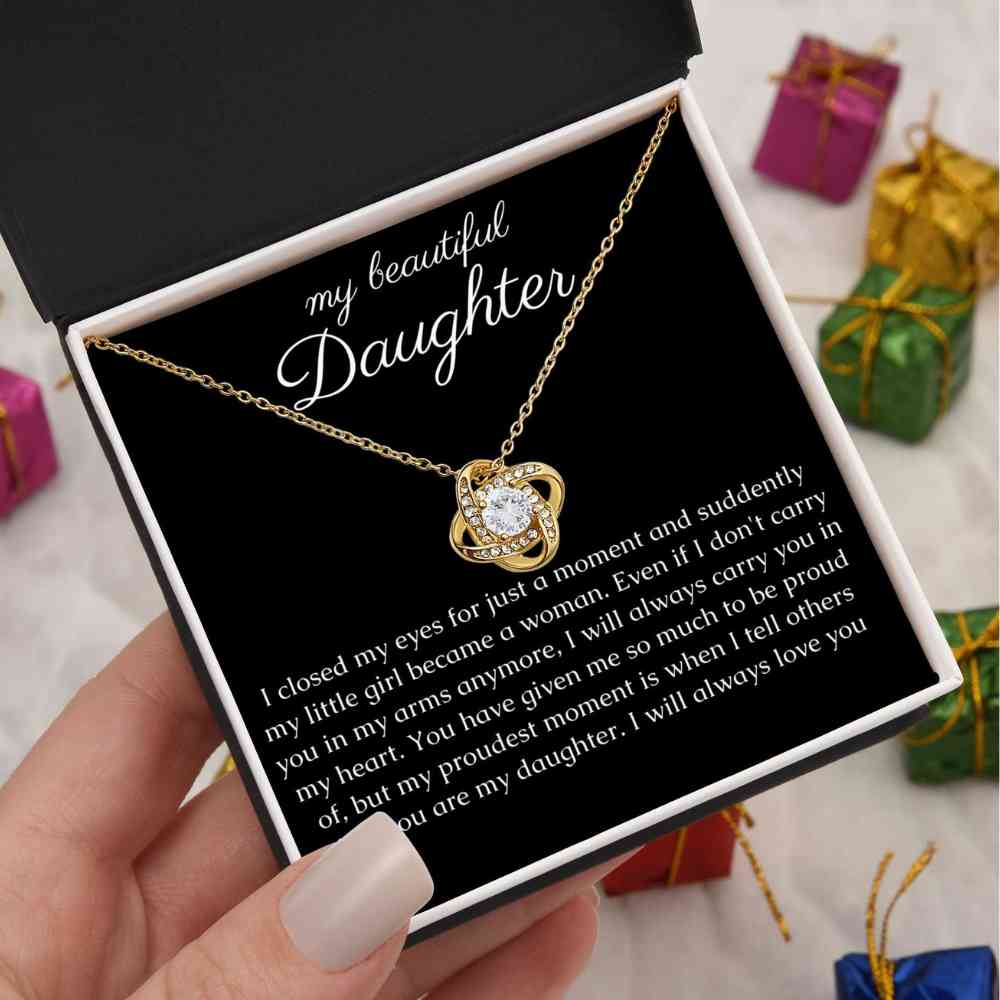 Personalized Gift for Daughter, Knot Necklace with Sentimental Message