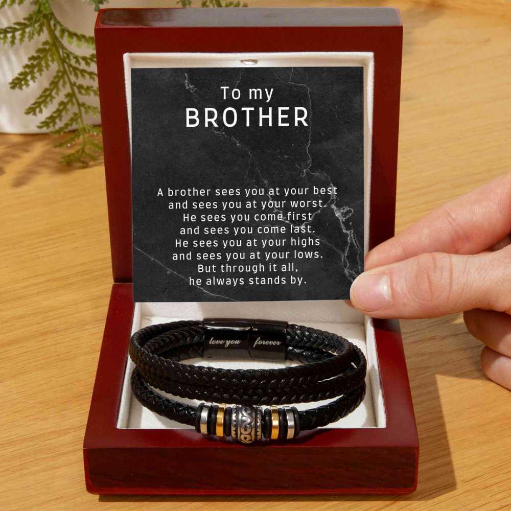 Brother Bracelet Gift, Braided Vegan Leather Band