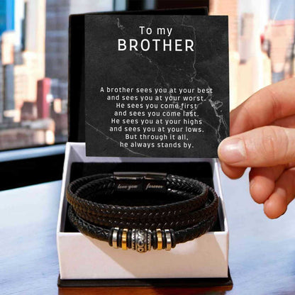 Brother Bracelet Gift, Braided Vegan Leather Band