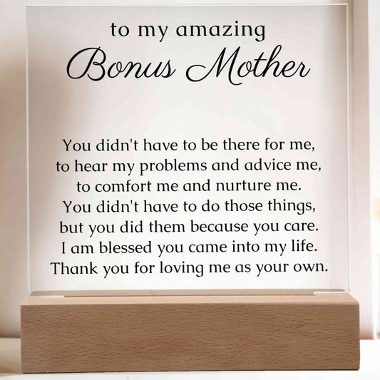 Gift for my amazing Bonus Mother, Acrylic Plaque with LED