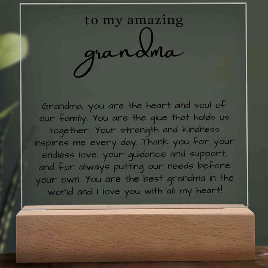 Grandma Gift with thoughtful message, Acrylic Plaque with LED