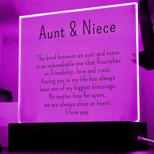 Aunt & Niece Gift, Acrylic Plaque with LED for Aunt or Niece