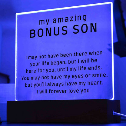 Gift for my amazing Bonus Son, Acrylic Plaque with LED