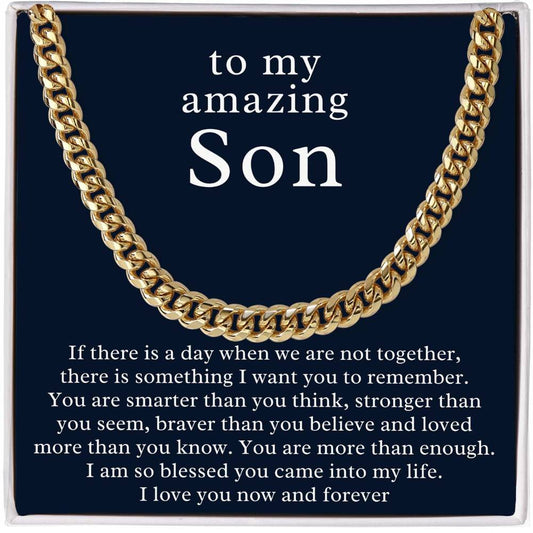 Personalized Cuban Chain Necklace for Son w/ Message Card, Add Name & Closing