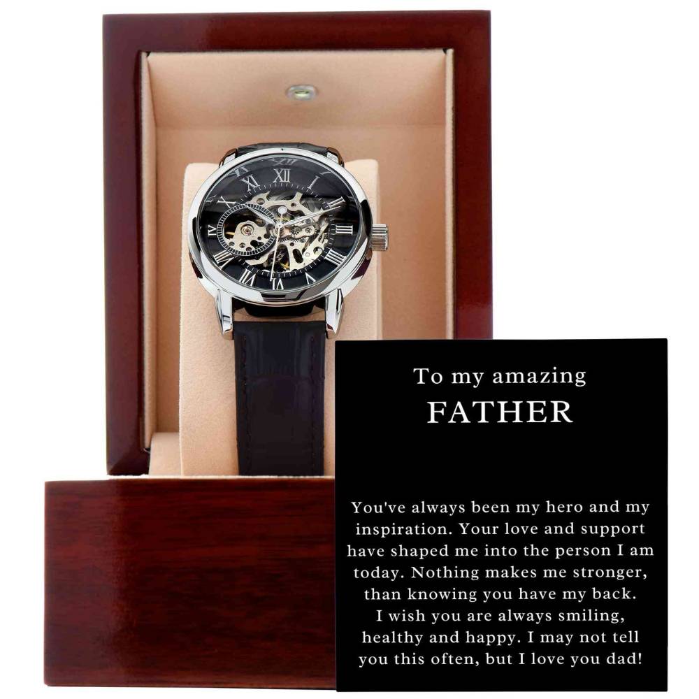 Skeleton Watch Gift for Father with Sentimental Message Card