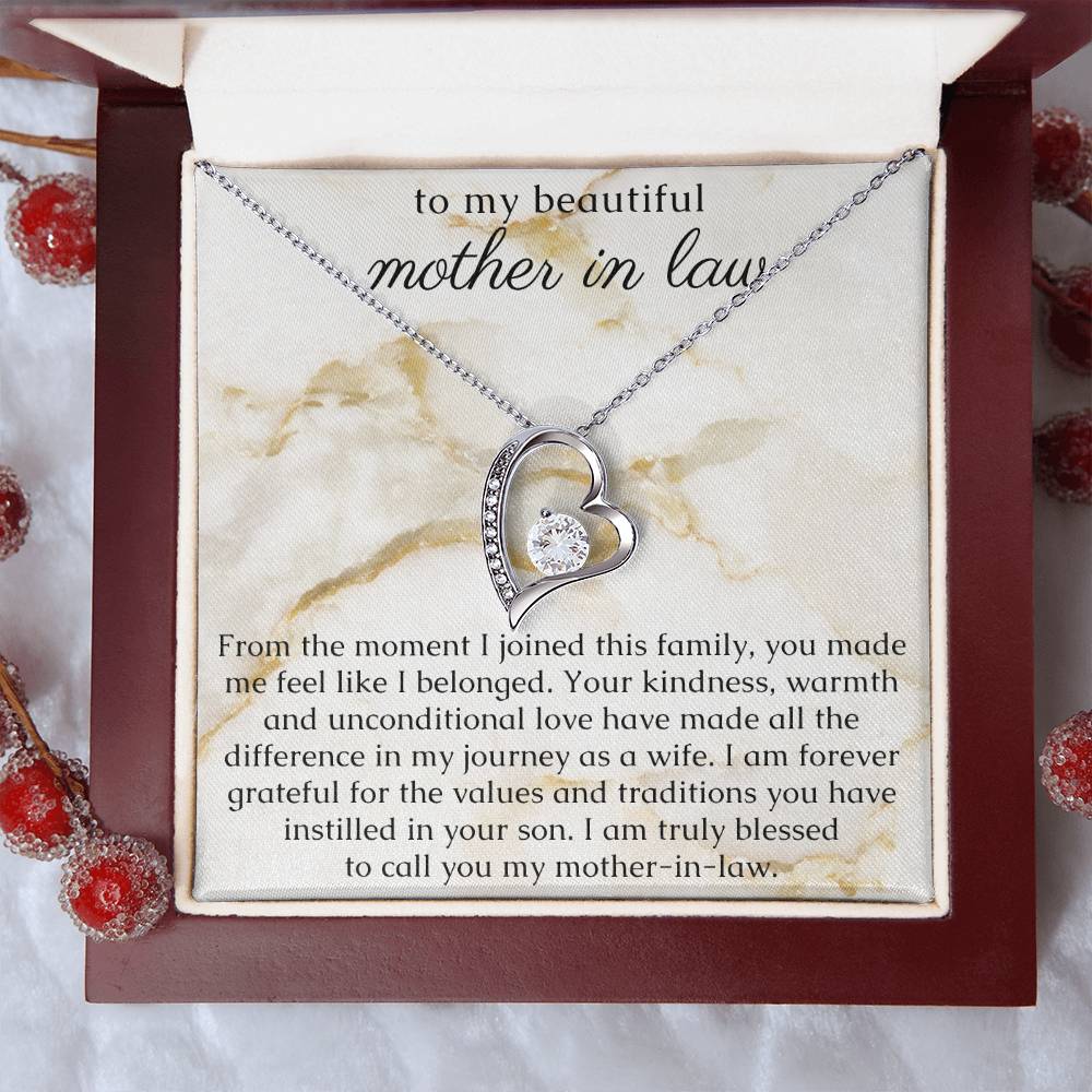 Mom In Law Gift from Bride, Heart Necklace with thoughtful Message