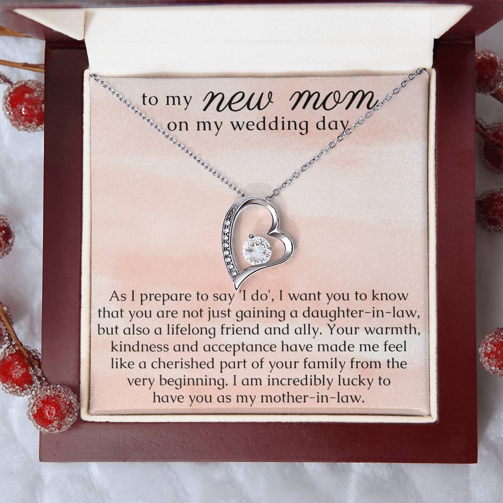 New Mom Gift from Bride, Heart Necklace for Mother In Law on Wedding Day