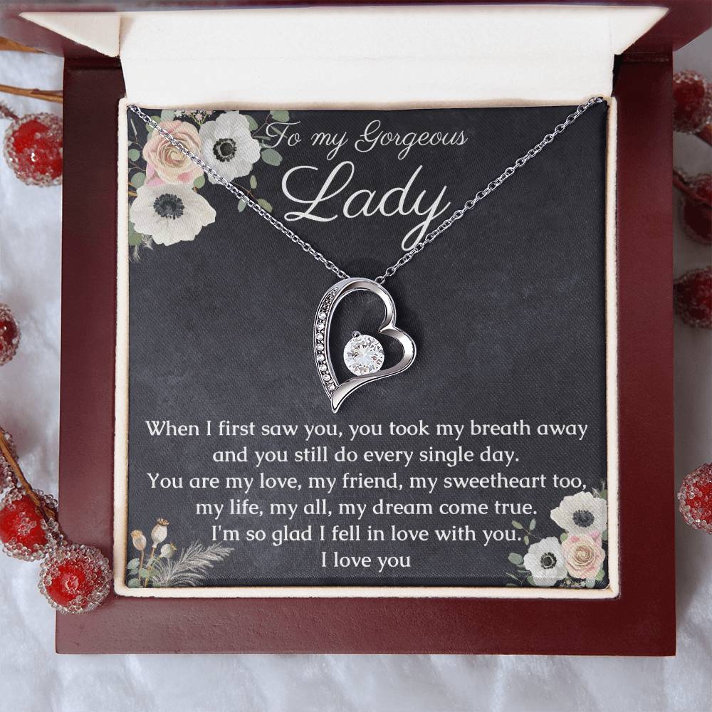 Heart Necklace Gift for Her, Jewelry for my gorgeous Lady with romantic Message