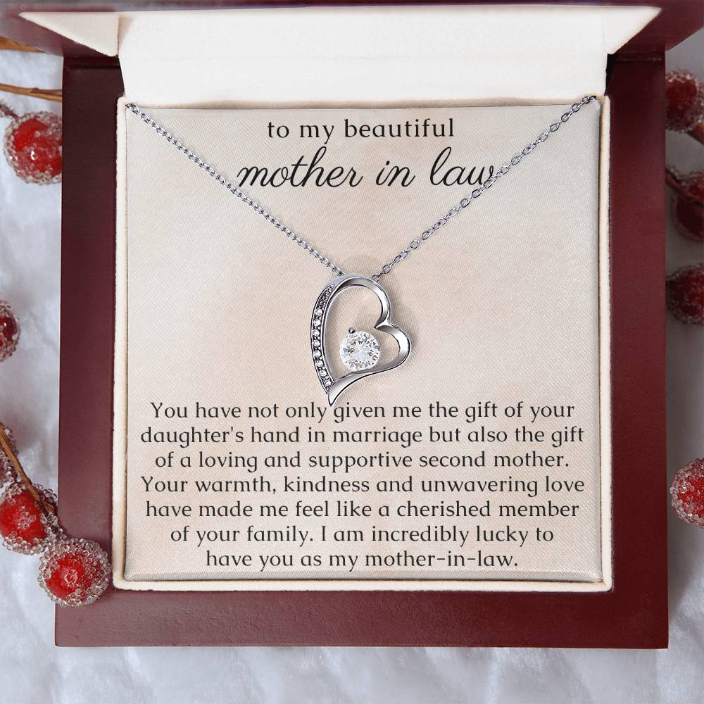 Mom In Law Gift from Groom, Heart Necklace with thoughtful Message