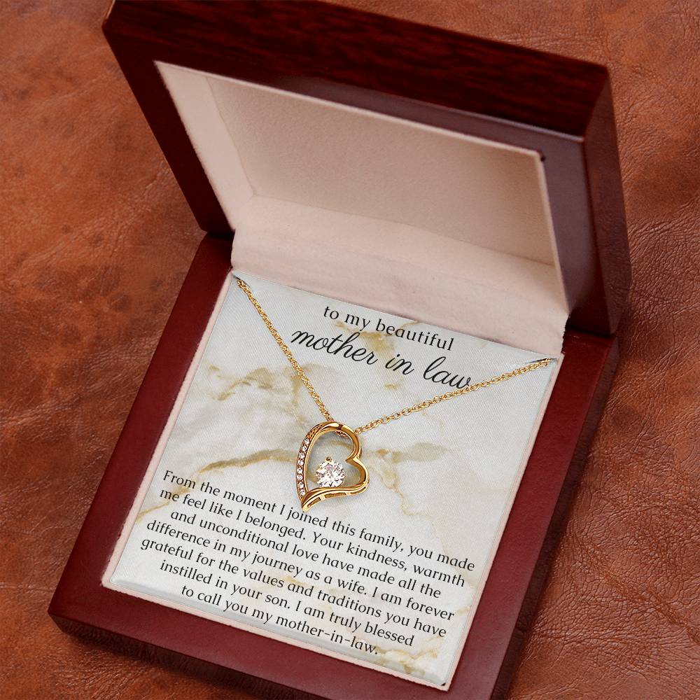 Mom In Law Gift from Bride, Heart Necklace with thoughtful Message