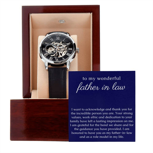 Skeleton Watch for my wonderful Father In Law with thoughtful Message