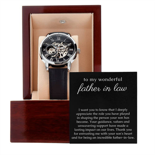 Skeleton Watch with thoughtful Message for Father In Law Gift from Bride