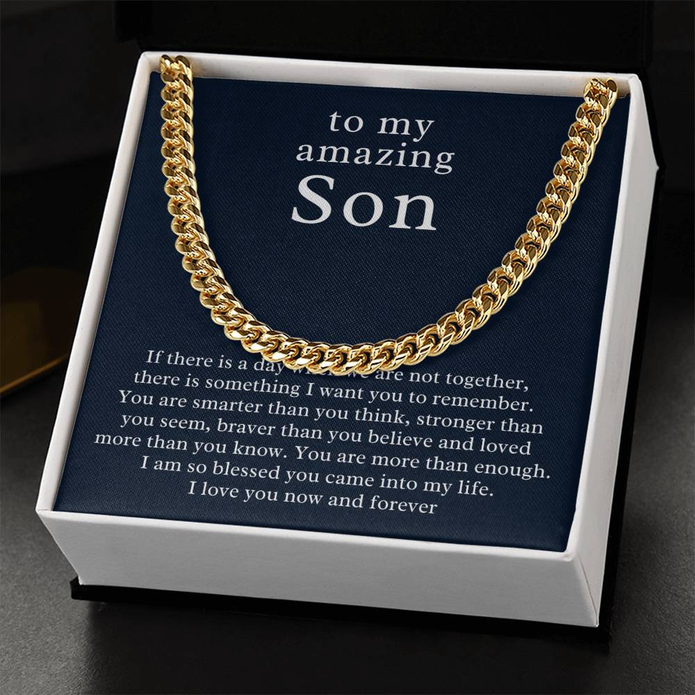 Personalized Cuban Chain Necklace for Son w/ Message Card, Add Name & Closing