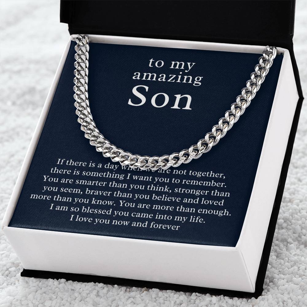 Personalized Cuban Chain Necklace for Son w/ Message Card, Add Name & Closing