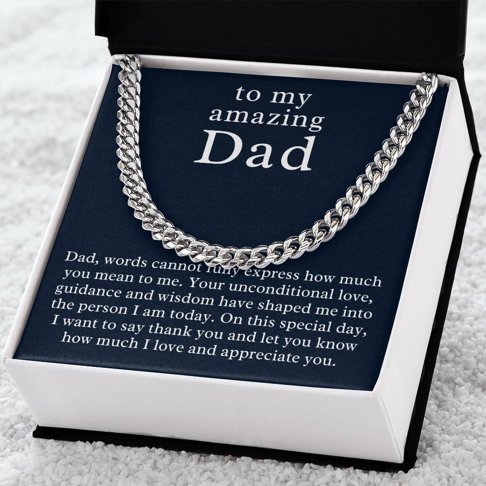 Personalized Cuban Chain Necklace for my amazing Dad, Add Name & Closing