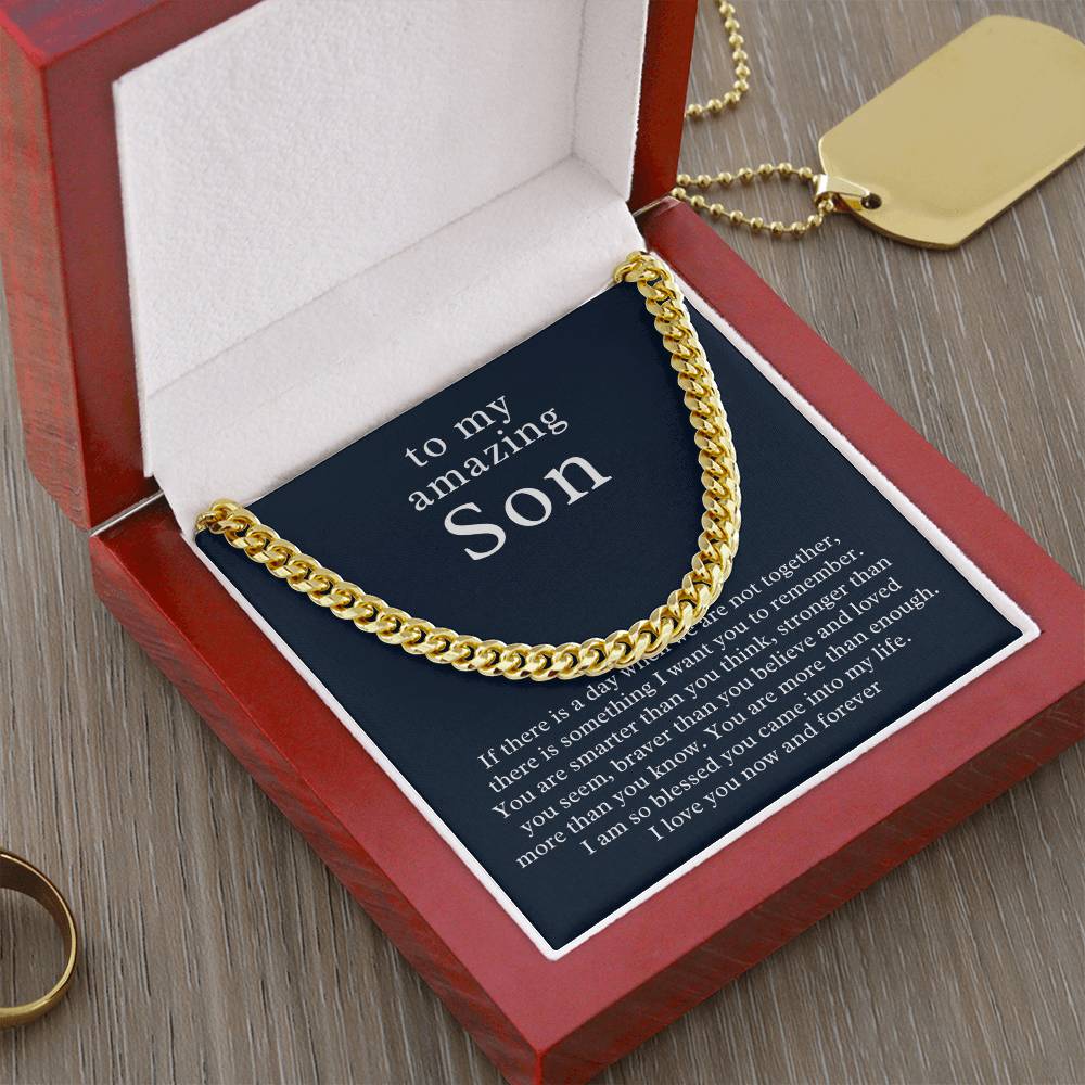 Personalized Cuban Chain Necklace for Son w/ Message Card, Add Name & Closing