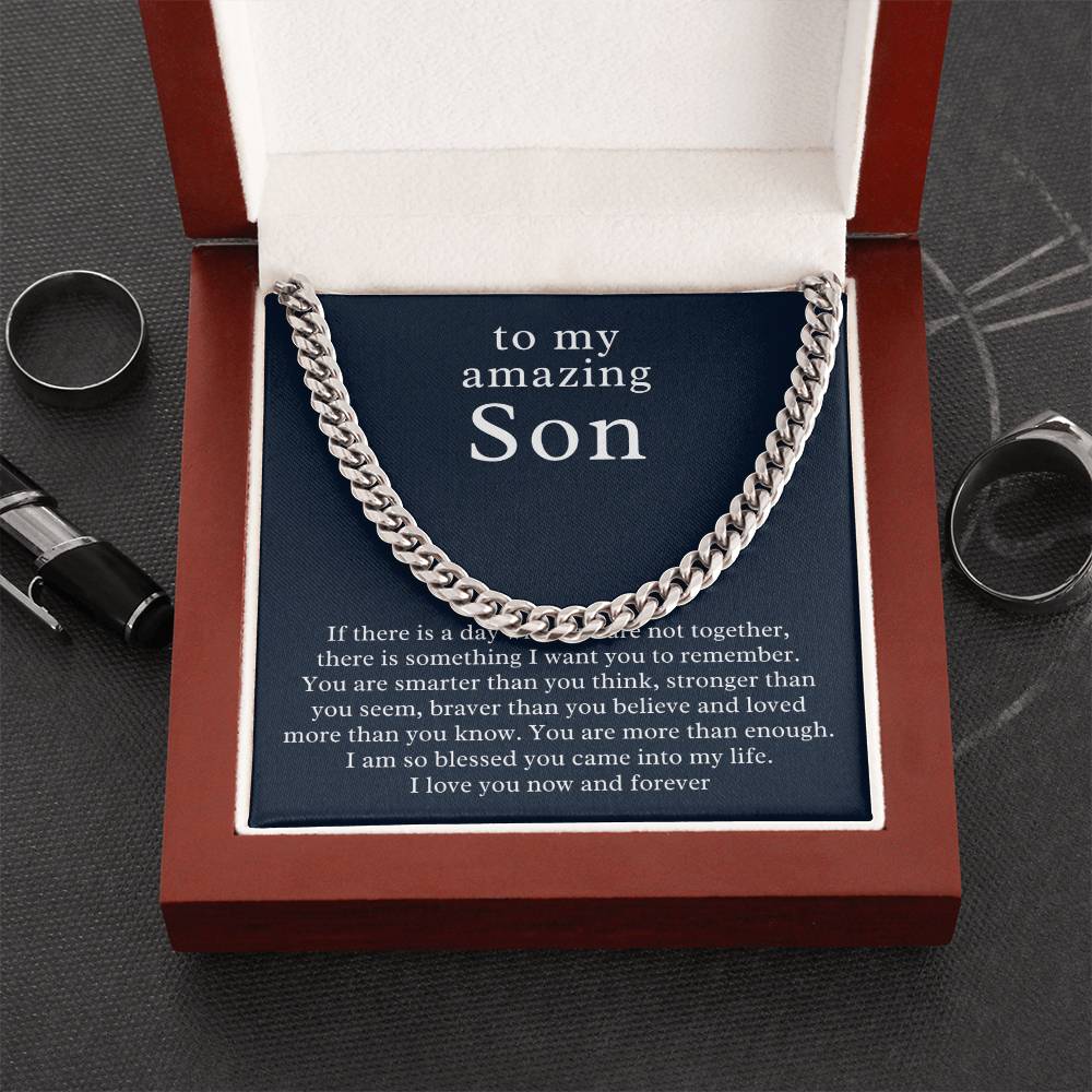 Personalized Cuban Chain Necklace for Son w/ Message Card, Add Name & Closing