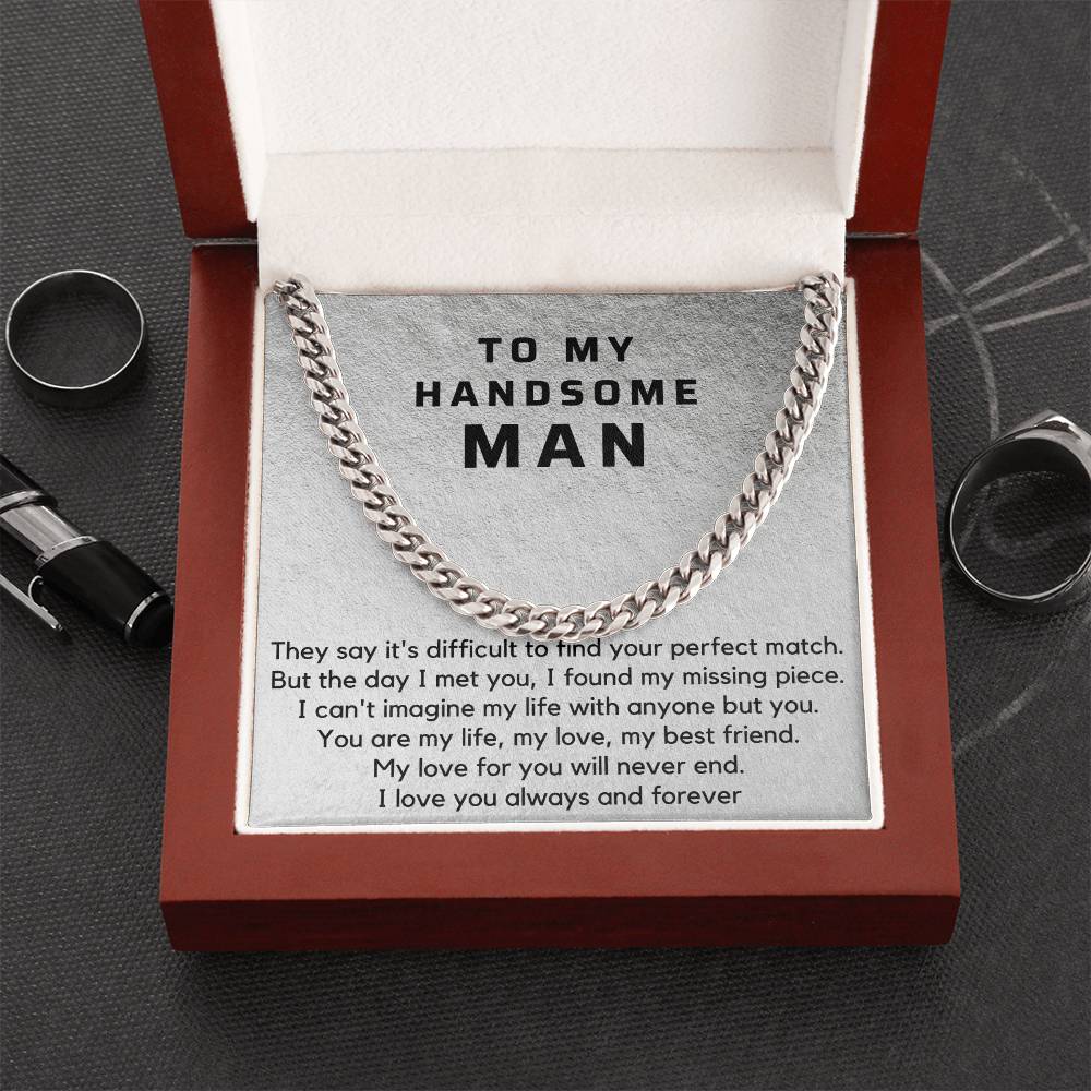 Gift for Him, Cuban Chain Necklace with romantic Message