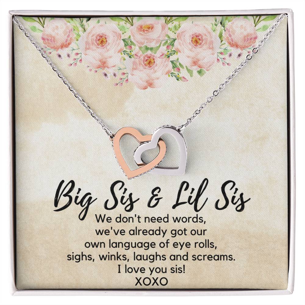 Funny Sisters Jewelry Gift, Big Sis and Lil Sis heart Necklace