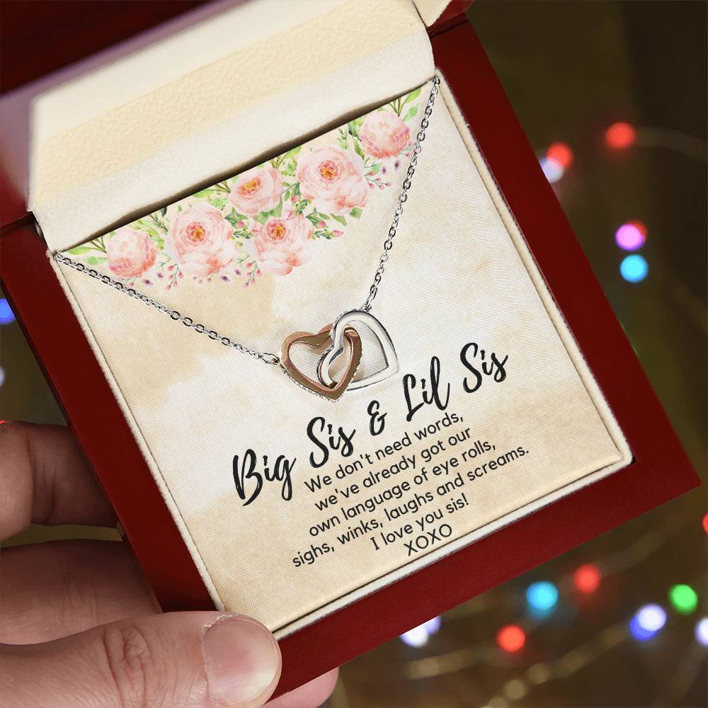 Funny Sisters Jewelry Gift, Big Sis and Lil Sis heart Necklace