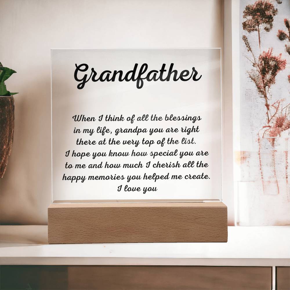 Grandfather Gift with thoughtful message, Acrylic Plaque with LED