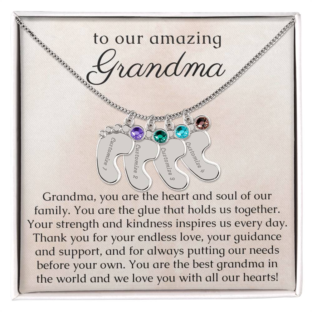 Grandma Necklace Gift, Birthstone Necklace with Name Engraving