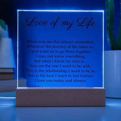 Acrylic Plaque with LED for the Love of my Life