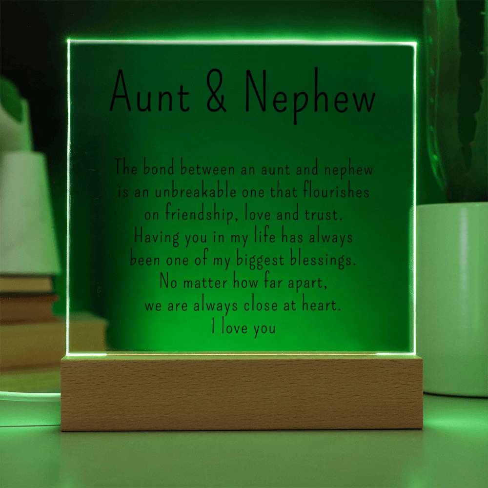 Aunt & Nephew Gift, Acrylic Plaque with LED for Aunt or Nephew