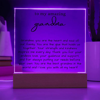 Grandma Gift with thoughtful message, Acrylic Plaque with LED