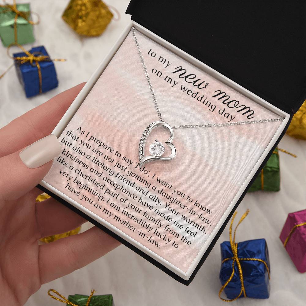 New Mom Gift from Bride, Heart Necklace for Mother In Law on Wedding Day