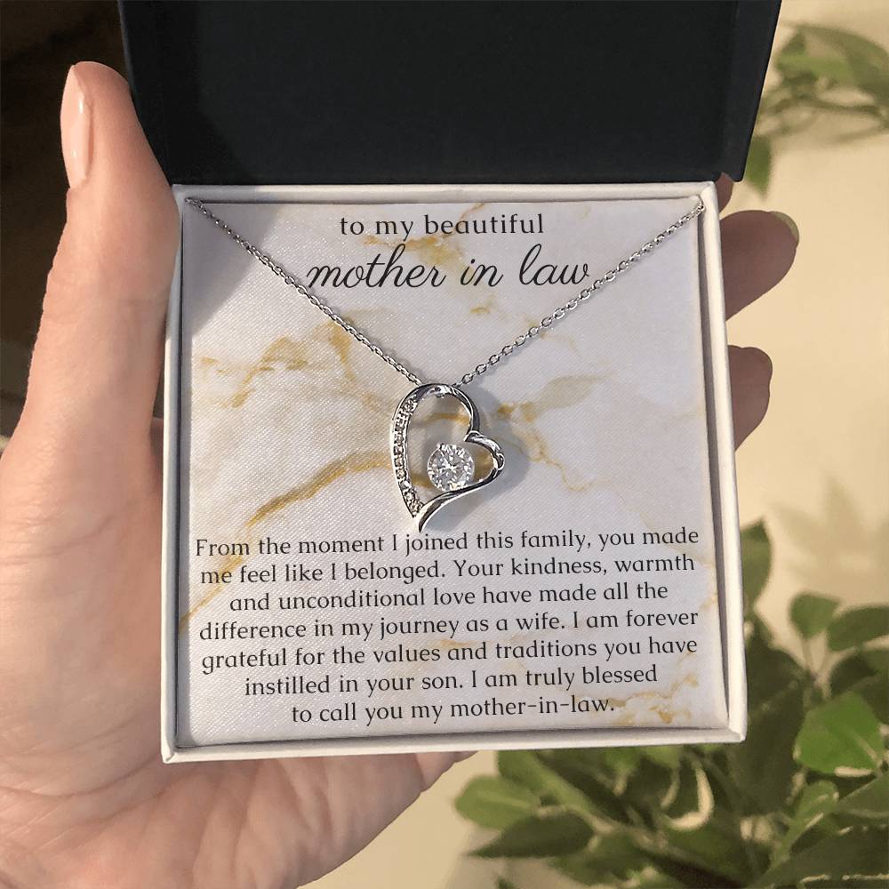 Mom In Law Gift from Bride, Heart Necklace with thoughtful Message