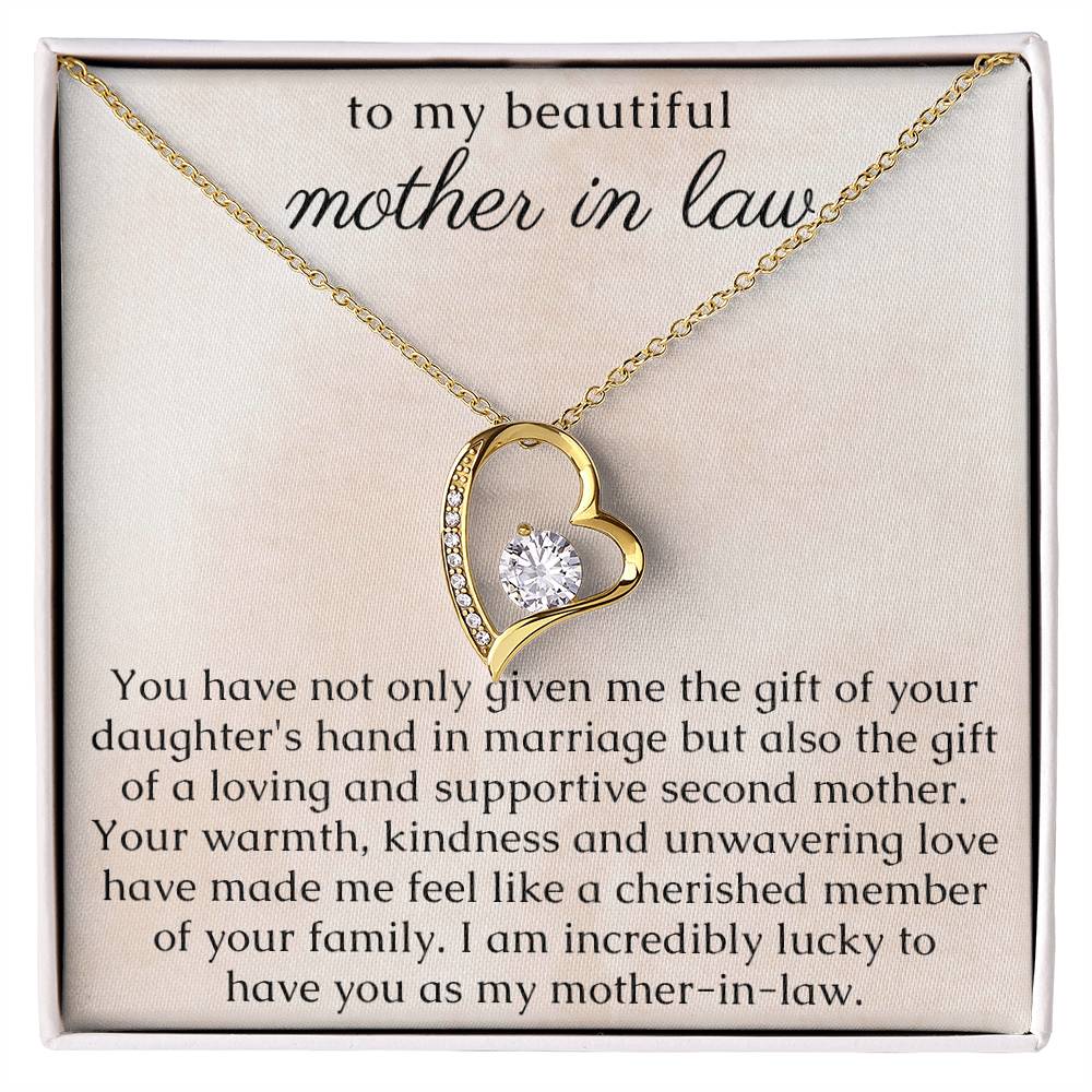 Mom In Law Gift from Groom, Heart Necklace with thoughtful Message