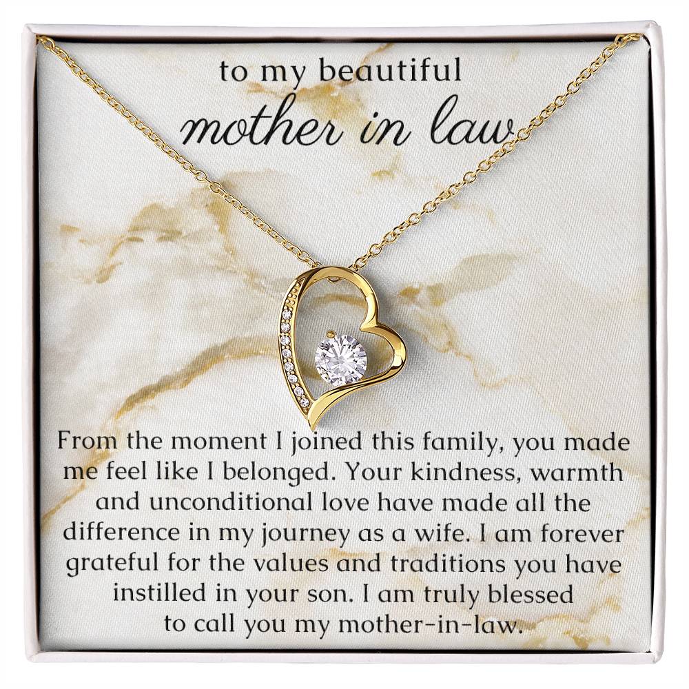 Mom In Law Gift from Bride, Heart Necklace with thoughtful Message