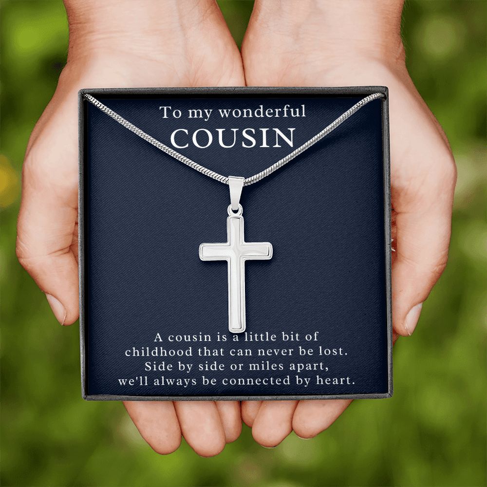 Cousin Cross Gift, Stainless Steel Cross for Cousin w/ Message