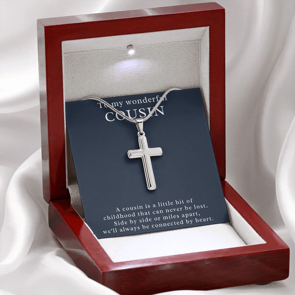 Cousin Cross Gift, Stainless Steel Cross for Cousin w/ Message